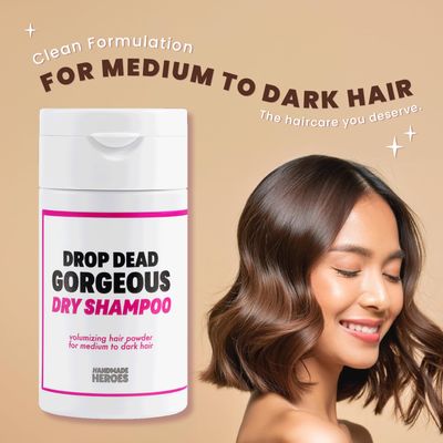 Handmade Heroes Non Aerosol Dry Shampoo Volume Powder | 1.8oz | 100% Natural &amp; Vegan | For Dark Hair &amp; Brunette Hair