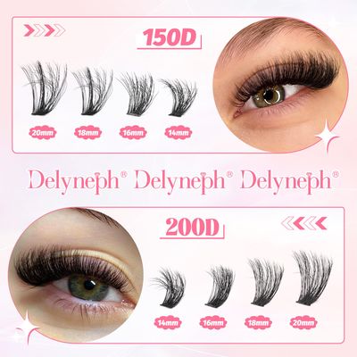 Fluffy Lash Clusters Kit 14-20 MM Cluster Eyelash Extensions D Curl Individual Lashes Wispy Lash Extension 150D200D Eyelash Clusters Kit with Lash Bond and Seal and Lash Remover by Delyneph