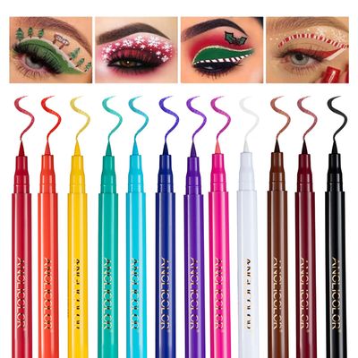 12PCS Matte Colored Liquid Eyeliners Delineador De Ojos De Colores Set Colorful Eye Liner Liquid Color Eyeliner Eye Makeup Bright Colors Waterproof Smooth &amp; No Fading (13-Multicolors)