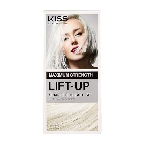 KISS Lift Up Complete Hair Bleach &amp; Icy Silver Toner Kit, Gentle Conditioning Formula that Reduces Brassiness, Complete 6-Pc DIY Bleach Kit, ICE