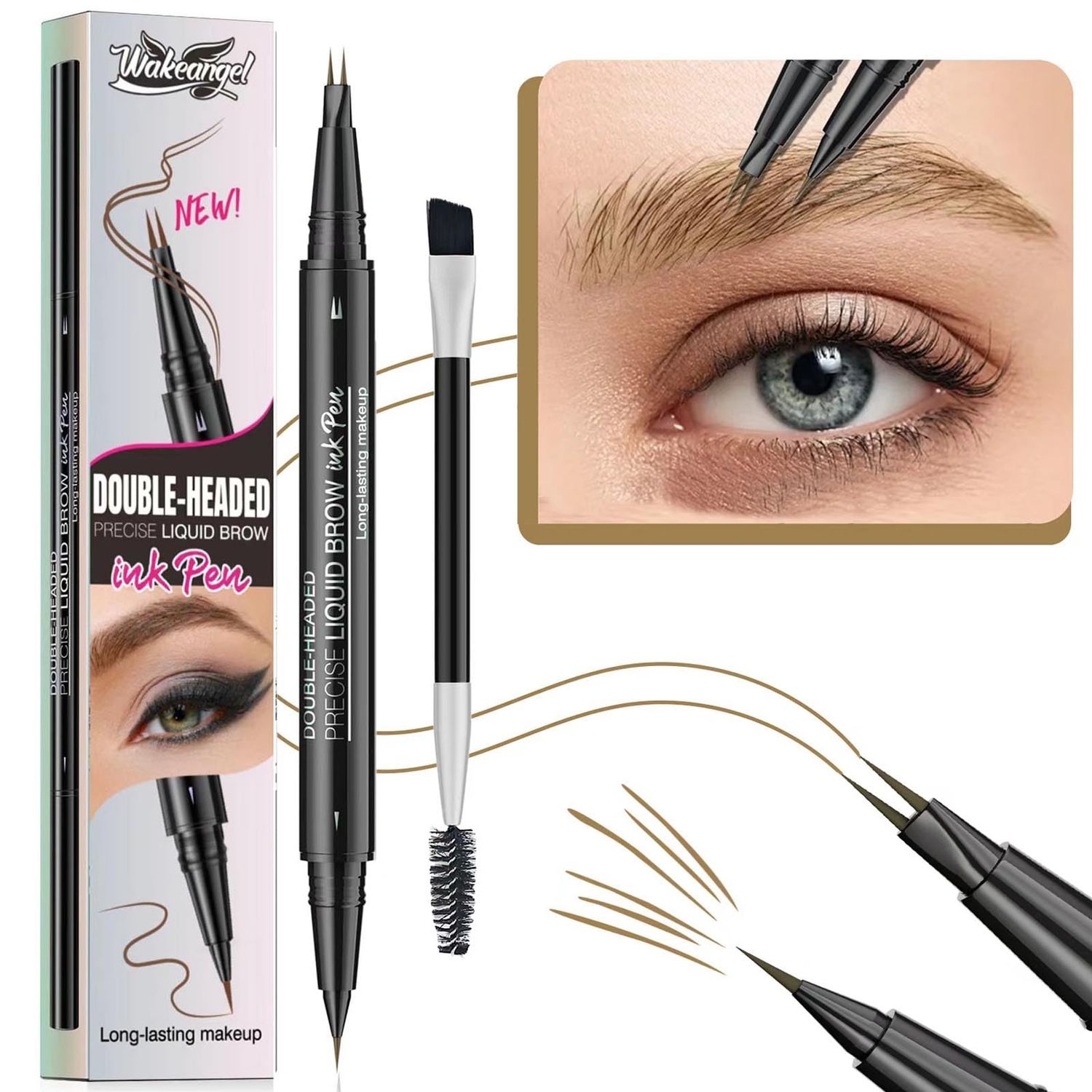 Light Brown Eyebrow Pen Liquid blonde Eyebrow Pencil 2 in 1 Dual-Ended Eye Brow Pencils for Women Waterproof Natural and Precise Brush Tip Create natural hair like eyebrows that last all day # 01