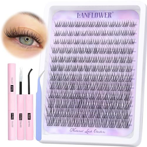 Natural Lash Clusters Kit Wispy Lash Extension Kit Waterproof Lash Clusters C Curl Cluster Eyelash Extensions Kit 144pcs Individual Lashes 10-16mm Eyelash Extension Kit by Lanflower