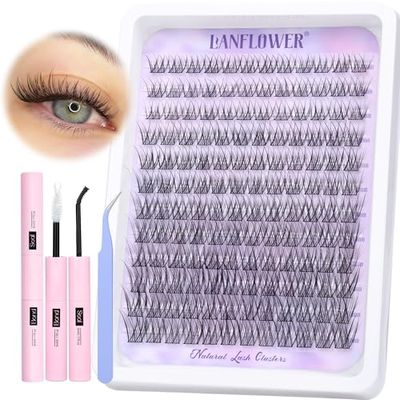 Natural Lash Clusters Kit Wispy Lash Extension Kit Waterproof Lash Clusters C Curl Cluster Eyelash Extensions Kit 144pcs Individual Lashes 10-16mm Eyelash Extension Kit by Lanflower