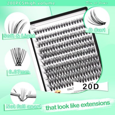 Large Tray-20 Roots Nature Long Cluster False Eyelashes Thickness 0.07mm C Curl Mixed 8-10-12-14mm10-12-14-16mm12-14-16mm Individual Eyelashes Dramatic Volume Eye Lashes (mixed 10-12-14-16mm)