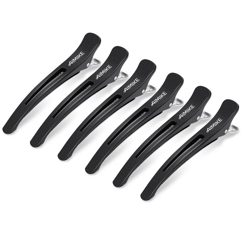AIMIKE 6pcs Professional Hair Clips for Styling Sectioning, Non Slip No-Trace Duck Billed Hair Clips with Silicone Band, Salon and Home Hair Cutting Clips for Hairdresser, Women, Men - Black 4.3 Long