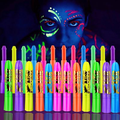 12 Pieces Glow Blacklight Face &amp; Body Paint Makeup, Glow in The Dark Face Painting Kit Neon Paint Sticks for Kids Adult Halloween Glow Party