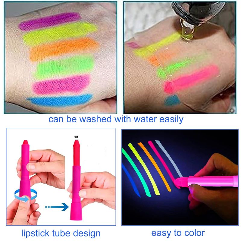 12 Pieces Glow Blacklight Face &amp; Body Paint Makeup, Glow in The Dark Face Painting Kit Neon Paint Sticks for Kids Adult Halloween Glow Party