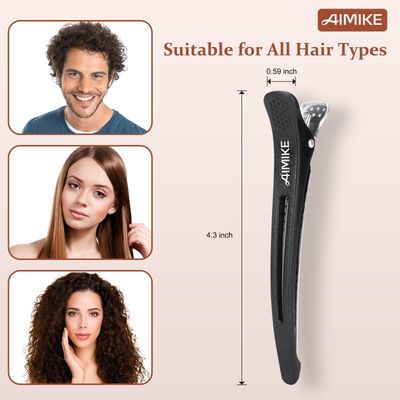AIMIKE 6pcs Professional Hair Clips for Styling Sectioning, Non Slip No-Trace Duck Billed Hair Clips with Silicone Band, Salon and Home Hair Cutting Clips for Hairdresser, Women, Men - Black 4.3 Long