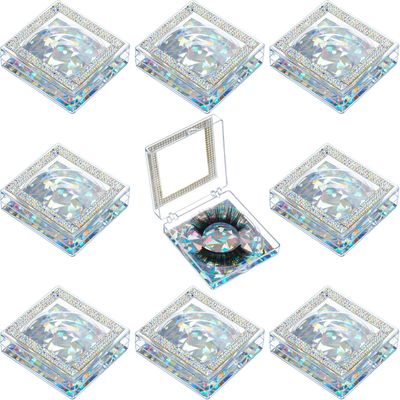 Blulu 8 Pcs 3D False Eyelashes Packaging Empty Lash Case, Glitter Eyelash Box Square Eyelash Storage Boxes with Glitter Paper and Clear Tray Lash Boxes for Women Eyelash Care(Silver)