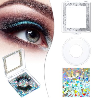 Blulu 8 Pcs 3D False Eyelashes Packaging Empty Lash Case, Glitter Eyelash Box Square Eyelash Storage Boxes with Glitter Paper and Clear Tray Lash Boxes for Women Eyelash Care(Silver)