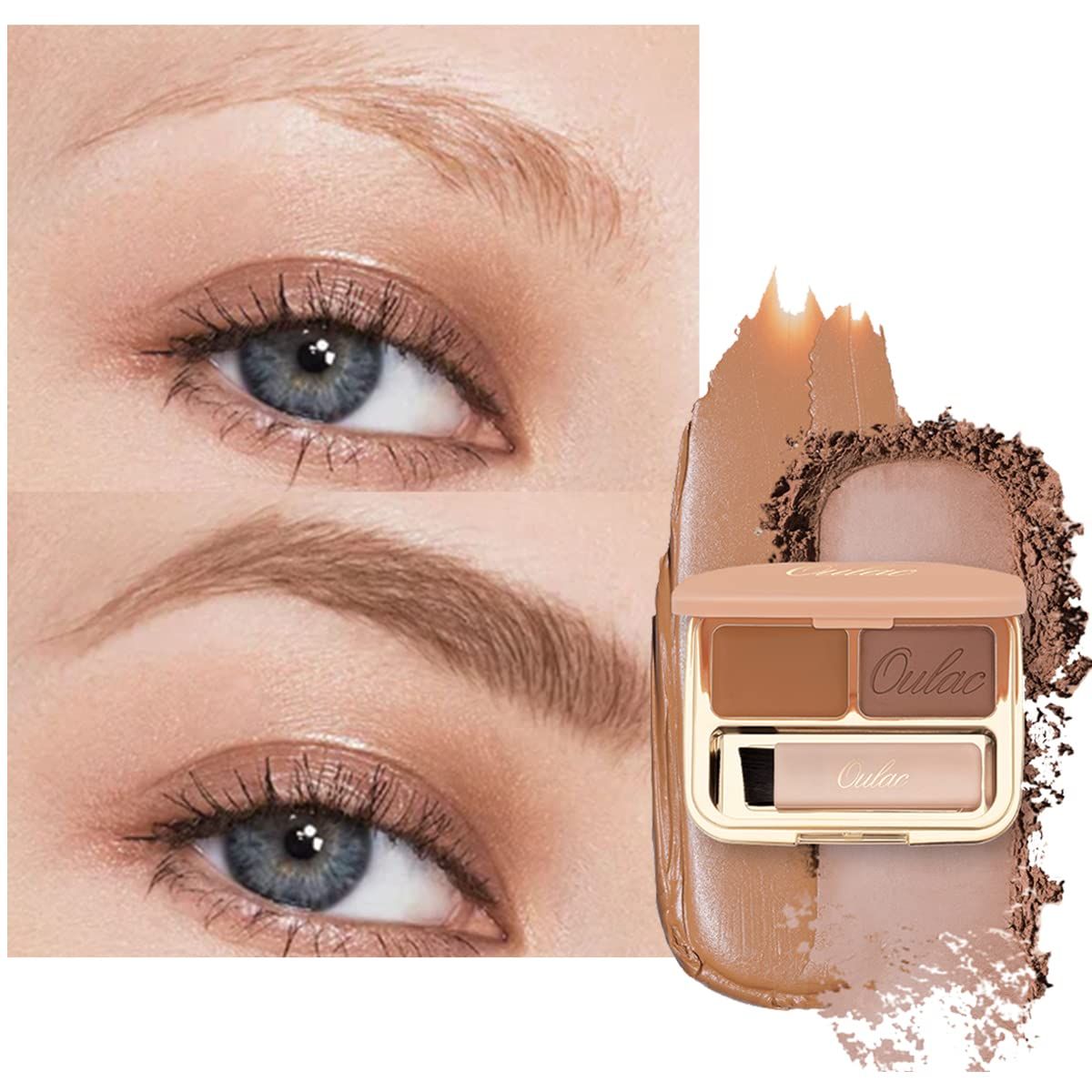 Oulac Waterproof Brown Eyebrow Powder Kit with Brow Brush 2 in1 Long Lasting Instant Eyebrow Pomade &amp; Powder Natural Makeup for Sparse Brows 3.2 g0.11 oz (Ginger