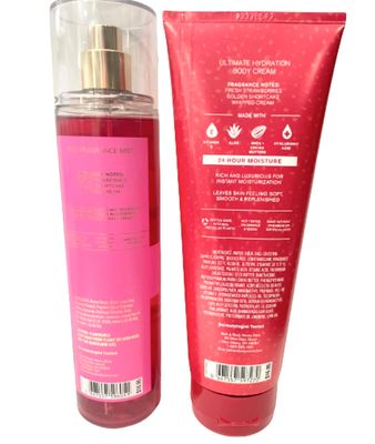 Bath &amp; Body Works - Strawberry Pound Cake - 2 pc Bundle - Fine Fragrance Mist and Ultimate Hydration Body Cream (Packaging Design Varies)