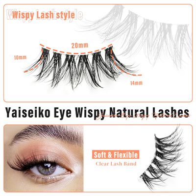 Half Lashes Wispy 34 False Eyelashes Natural Look Fluffy Clear Band False Cat Eye Lashes that Look Like Extensions Soft Handmade Reusable Half Eyelashes(5 Pairs Pack)