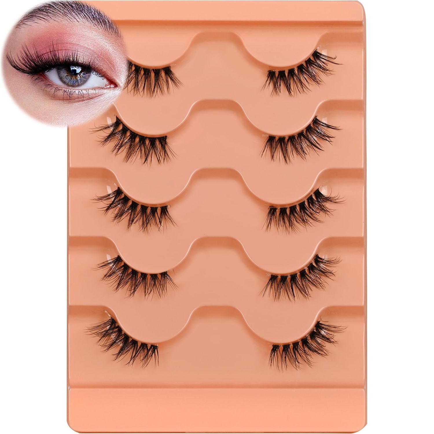 Half Lashes Wispy 34 False Eyelashes Natural Look Fluffy Clear Band False Cat Eye Lashes that Look Like Extensions Soft Handmade Reusable Half Eyelashes(5 Pairs Pack)