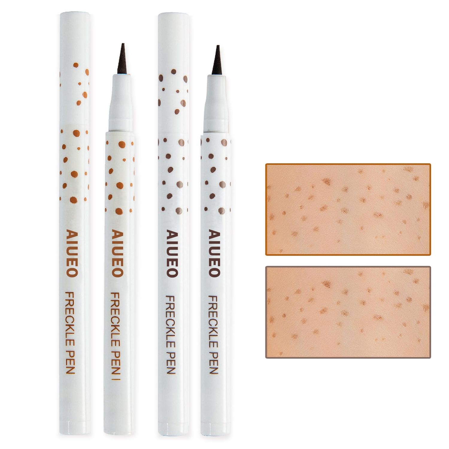 AIUEO 2 Colors Fake Freckles Faux Freckles Pen Natural Lifelike Freckle Pen Waterproof Long Lasting Face Faux Freckle Pen Makeup (Light BrownNatural Coffee)