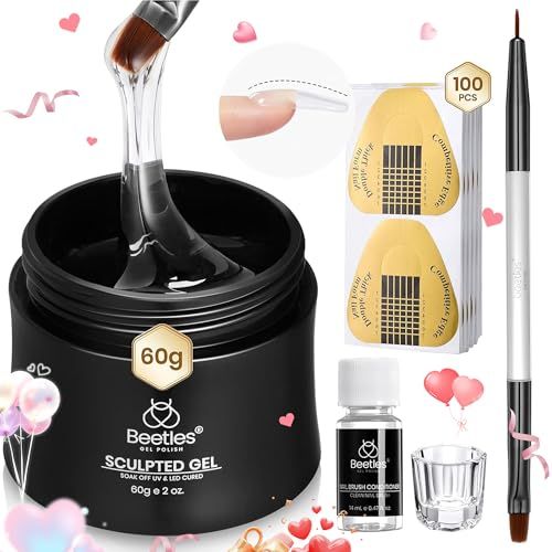 Beetles Builder Gel for Nails, 60g Sculpture Gel Hard Gel with Dual Nail Pen Nail Forms for Nail Thickening, 10 in 1 Nail Extension Gel UV Nail Strengthener DIY Manicure Valentines Day Gifts for Her