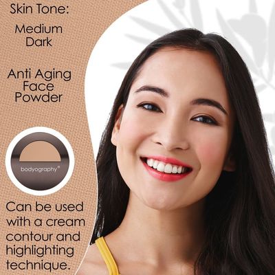 Bodyography Anti Aging Face Powder (Medium Dark) Matte Oil-Free Salon Foundation Powder Makeup w Vitamin E, C & Antioxidants | Gluten-Free, Cruelty-Free, Paraben-Free