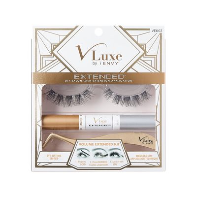 VLuxe Extended Collection DIY Lash Extension Starter Kit With 10 Volume Extended Clusters, Applicator and Bond &amp; Seal - Eye lifting Effect, Feather Light Reusable Lash with Super Thin Microbands