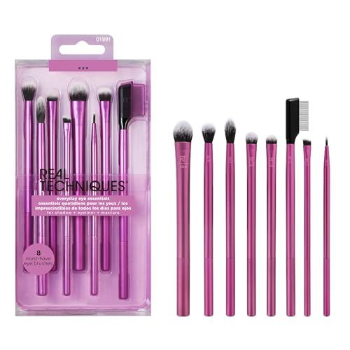 Real Techniques 8 Piece Everyday Eye Essentials Makeup Brush Set, Eye Brushes for Eye Liner, Eyeshadow, Brows, &amp; Lashes, Travel Friendly, Gift Set, Synthetic Bristles, Cruelty-Free &amp; Vegan