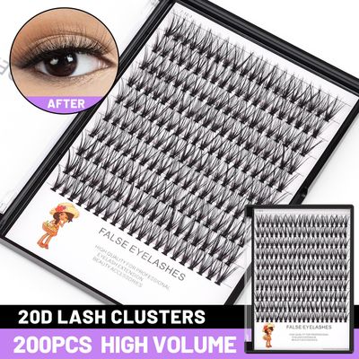 Bodermincer 200pcsPack C Curl 20 Root Thickness 0.07mm Professional Makeup Individual Lash Cluster Black Individual Cluster Eye Lashes Grafting Fake False Eyelashes Lash Clsuter Wispy (12mm)