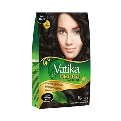 Dabur Henna Hair Color - Zero Ammonia Henna for 100% Grey Coverage, Strong and Shiny Hair, 6 Sachets X 10g (Rich Black)