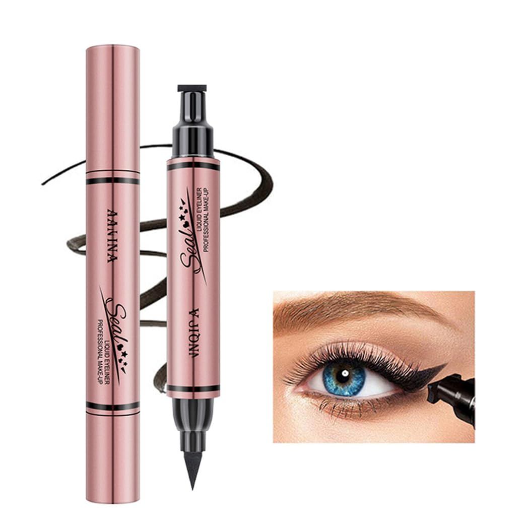 Jumbo Dual Ended Eyeliner, High-Capacity Liquid Black Winged Cat Eye Stamp &amp; Liner Pen, Waterproof Makeup Tool for Women
