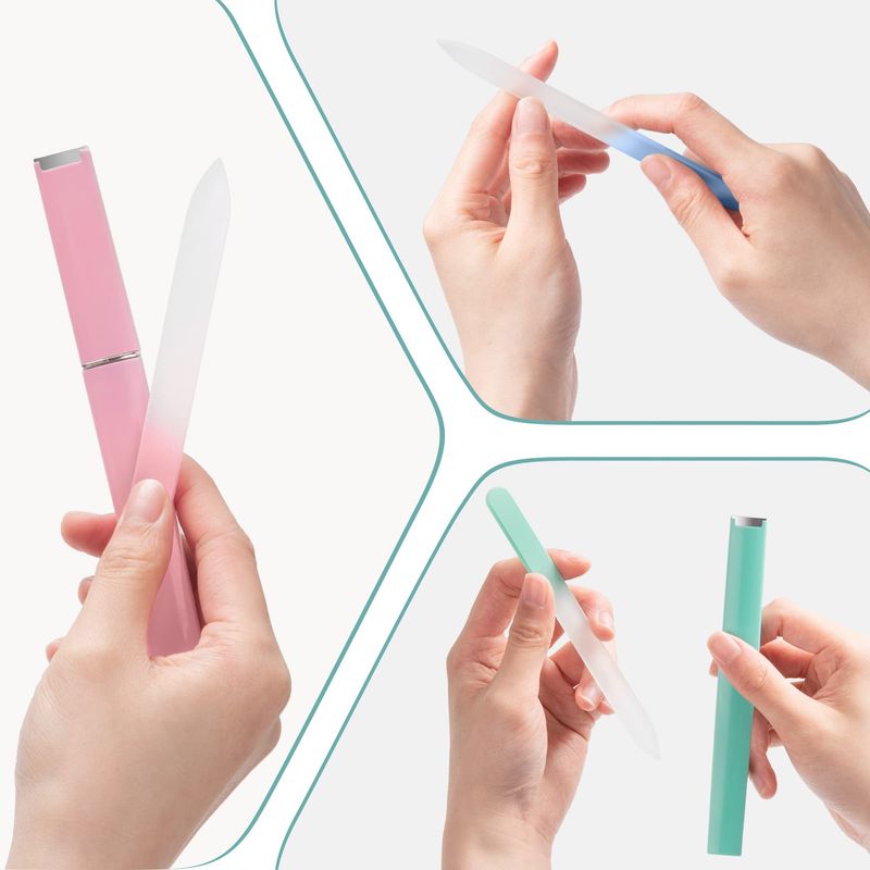 Glass Nail File 3 Pack for Natural Nails, Crystal Fingernail Files with Case Etched Nail Filer Professional Nail File Glass Lima de uas, Unique Christmas Gifts Stocking Stuffers for Women Adults