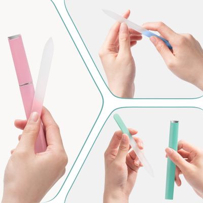 Glass Nail File 3 Pack for Natural Nails, Crystal Fingernail Files with Case Etched Nail Filer Professional Nail File Glass Lima de uas, Unique Christmas Gifts Stocking Stuffers for Women Adults