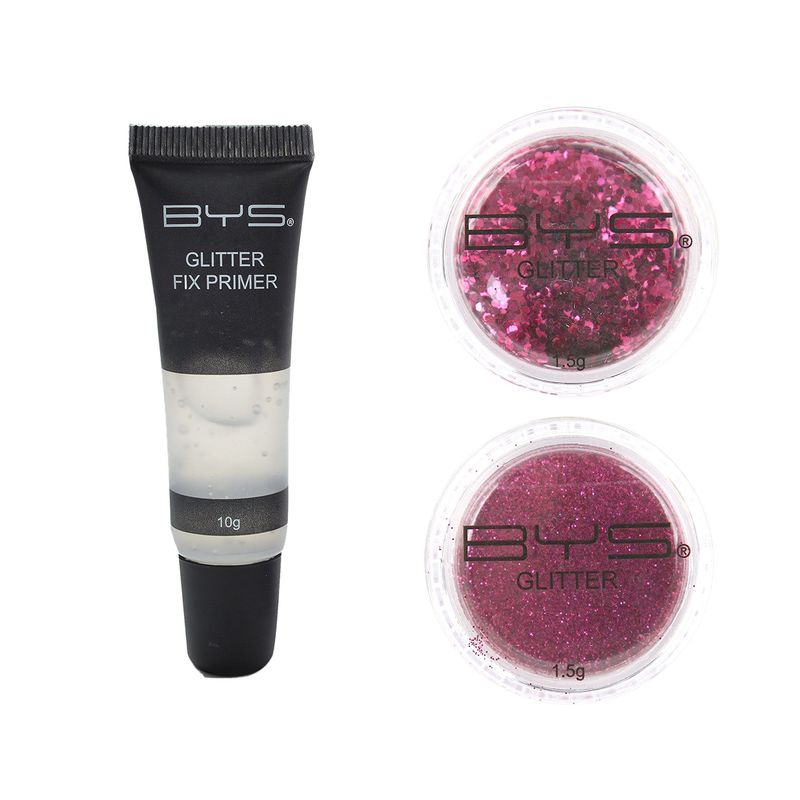 BYS Glitter Face and Body Kit with Primer - Fuchsia Pink