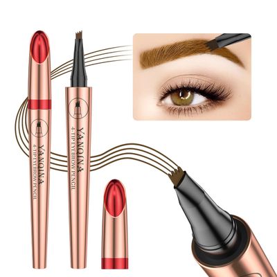 2024 New 3D Eyebrow Tattoo Pencil with 4 Forks, Waterproof and Sweatproof Magic Eyebrow Pen, Precision Eyebrow Pen Makeup Eyebrow Pen Contour Pen, Long lasting Fine Pen Drawing Eyebrow Pen (Dark brown