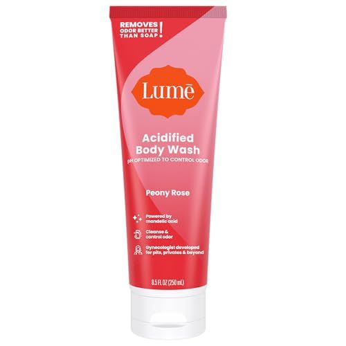 Lume Acidified Body Wash - 24 Hour Odor Control - Removes Odor Better than Soap - Moisturizing Formula - Formulated Without SLS or Parabens - OBGYN Developed - 8.5 ounce (Peony Rose)