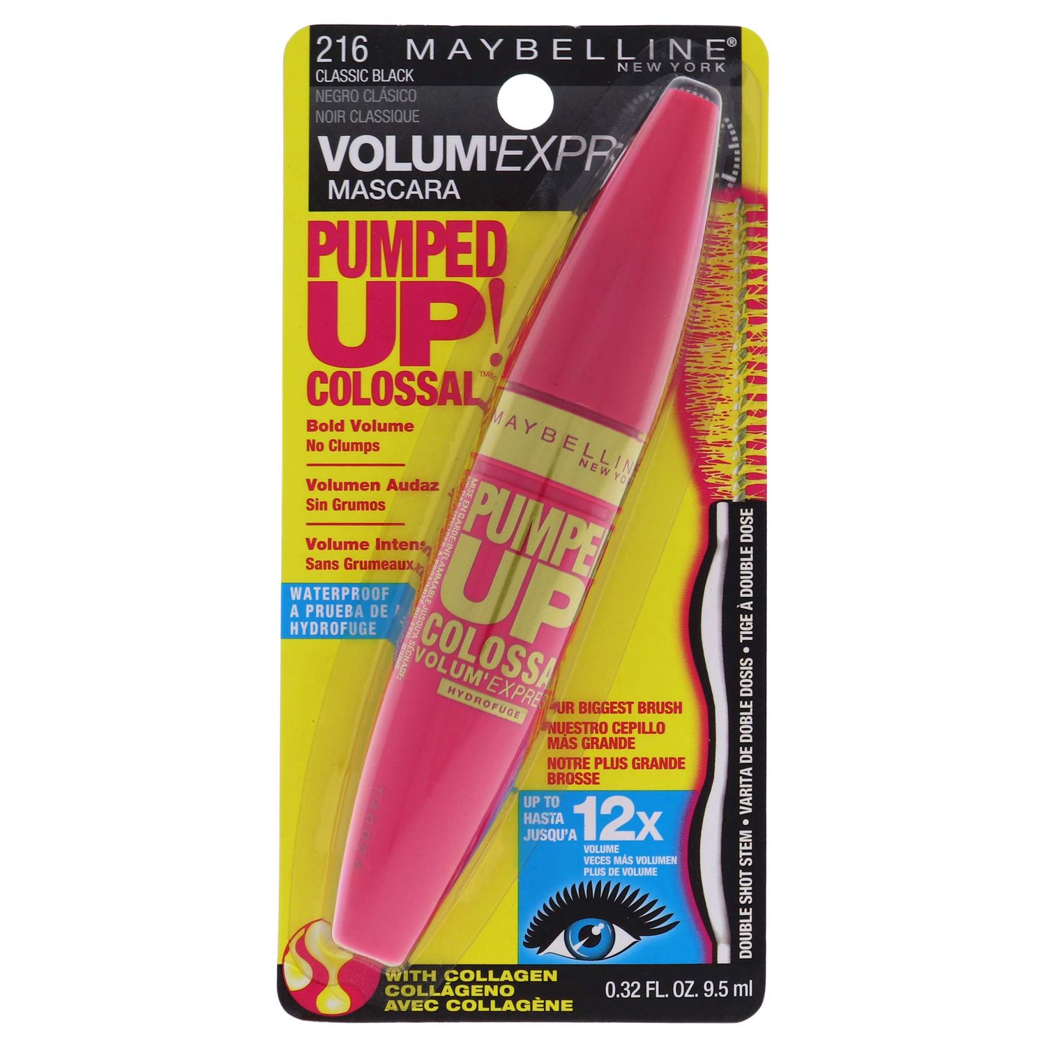 Maybelline New York Volum&#39; Express Pumped Up! Colossal Waterproof Mascara, Classic Black, 0.32 Fl Oz, (K1569200)