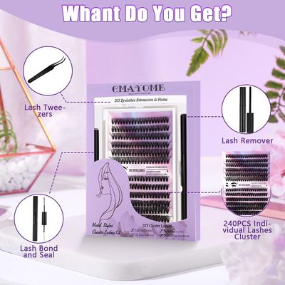 DIY Lash Extension Kit with Lash Bond and Seal Lash Tweezers, 240PCS 30D40D Multilayered Cluster Lash Clusters, Reusable Fluffy Individual Lashes Cluster