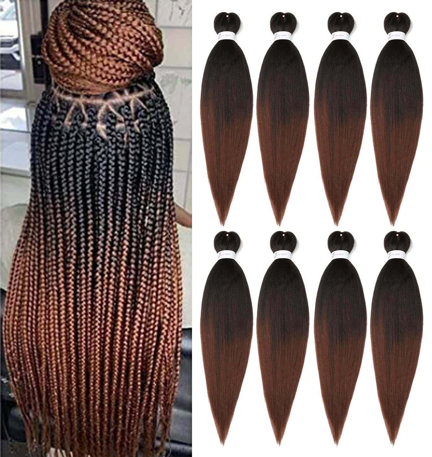 Braiding Hair Pre Stretched 24 Inch 8 Packs Ombre Braiding Hair Professional Soft Braiding Hair Yaki Texture, No Itch, Hot Water Setting Hair Extensions for Braids (24in,1B30)