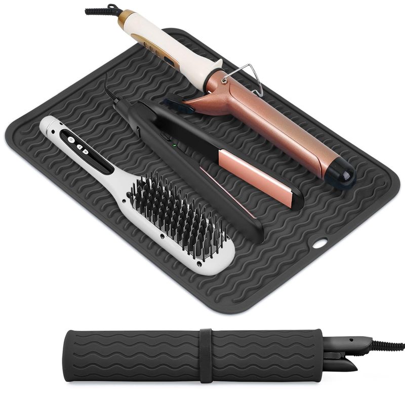 Suafrnut Oversize Silicone Heat Resistant Mat, Portable Travel Mat Cover with Velcro for Curling Irons, Flat Irons, Hair Straightener and Hot Hair Styling Tools(14.2" x 11")