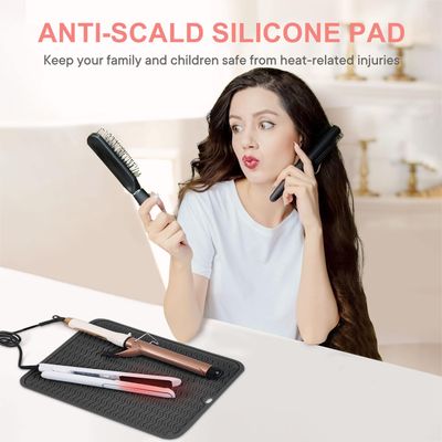 Suafrnut Oversize Silicone Heat Resistant Mat, Portable Travel Mat Cover with Velcro for Curling Irons, Flat Irons, Hair Straightener and Hot Hair Styling Tools(14.2" x 11")
