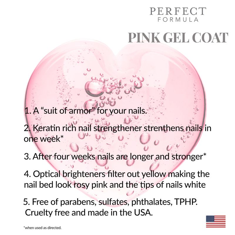 Perfect Formula Pink Gel Coat - Nail Strengthener and Pink Nail Polish, Strengthening Nail Polish for Women, Extra Strong Nail Hardener, Keratin Nail Treatment for Damaged Nails