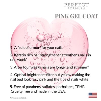 Perfect Formula Pink Gel Coat - Nail Strengthener and Pink Nail Polish, Strengthening Nail Polish for Women, Extra Strong Nail Hardener, Keratin Nail Treatment for Damaged Nails