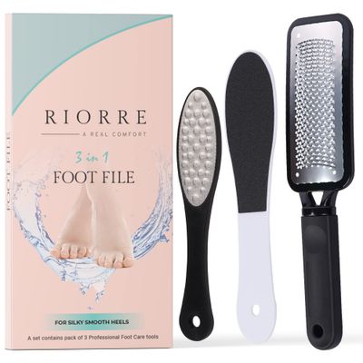 Riorre Professional Foot Scrubber for Hard Skin - Pack 3 Pedicure Foot File, Foot Scraper &amp; Callus Remover for Feet Leaving Soft &amp; Smooth Heels