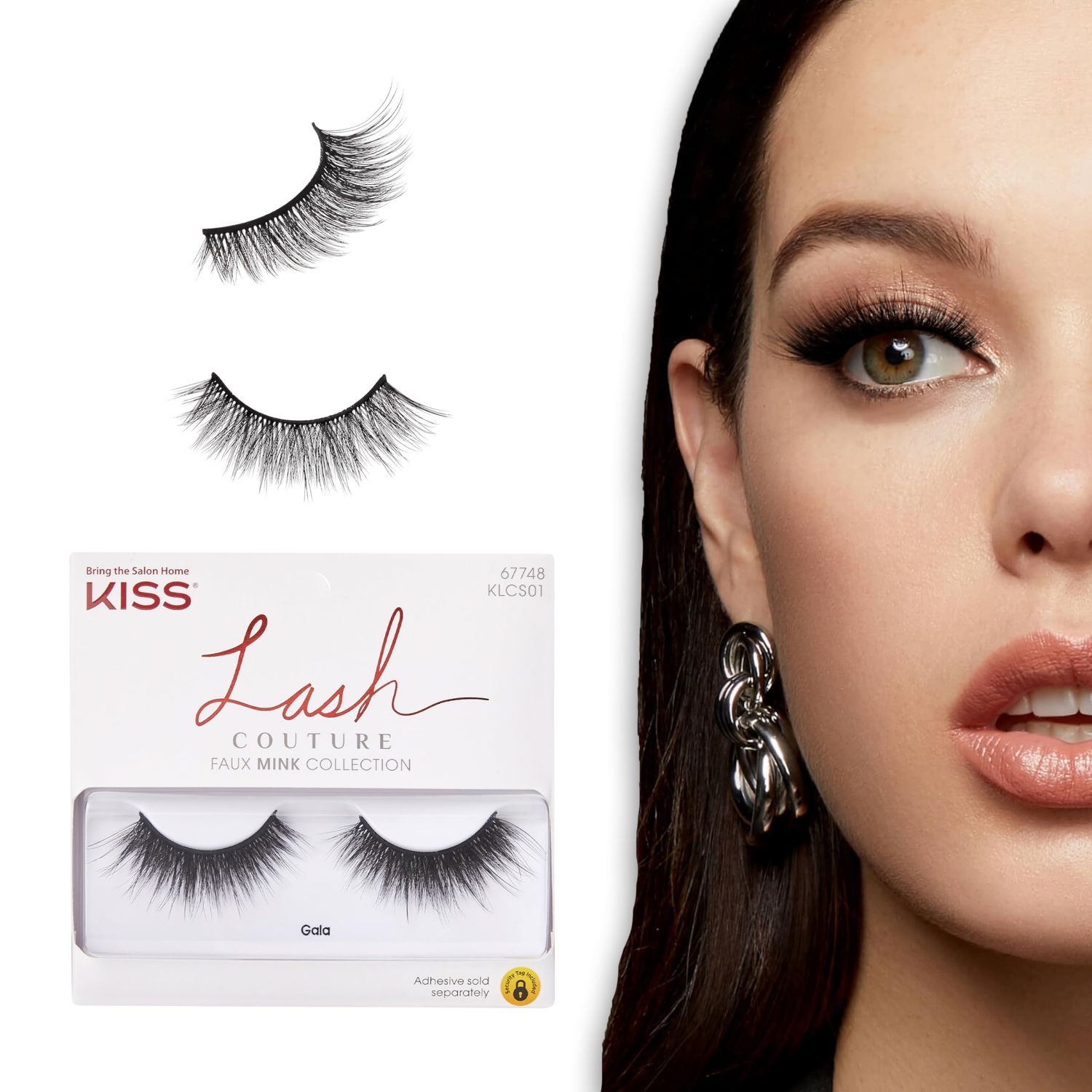 KISS Lash Couture, False Eyelashes, &#39;Gala&#39;, 12 mm, Includes 1 Pair Of Lashes, Contact Lens Friendly, Easy to Apply, Reusable Strip Lashes, Adhesive Sold Separately