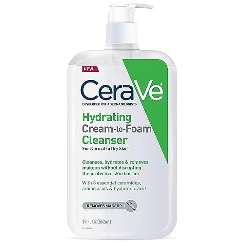 CeraVe Hydrating Cream To Foam Cleanser | Makeup Remover Face Wash For Dry Skin | Foaming Facial Cleanser With Hyaluronic Acid | Normal To Dry Skin | Fragrance Free &amp; Non Comedogenic | 19 Fluid Ounce