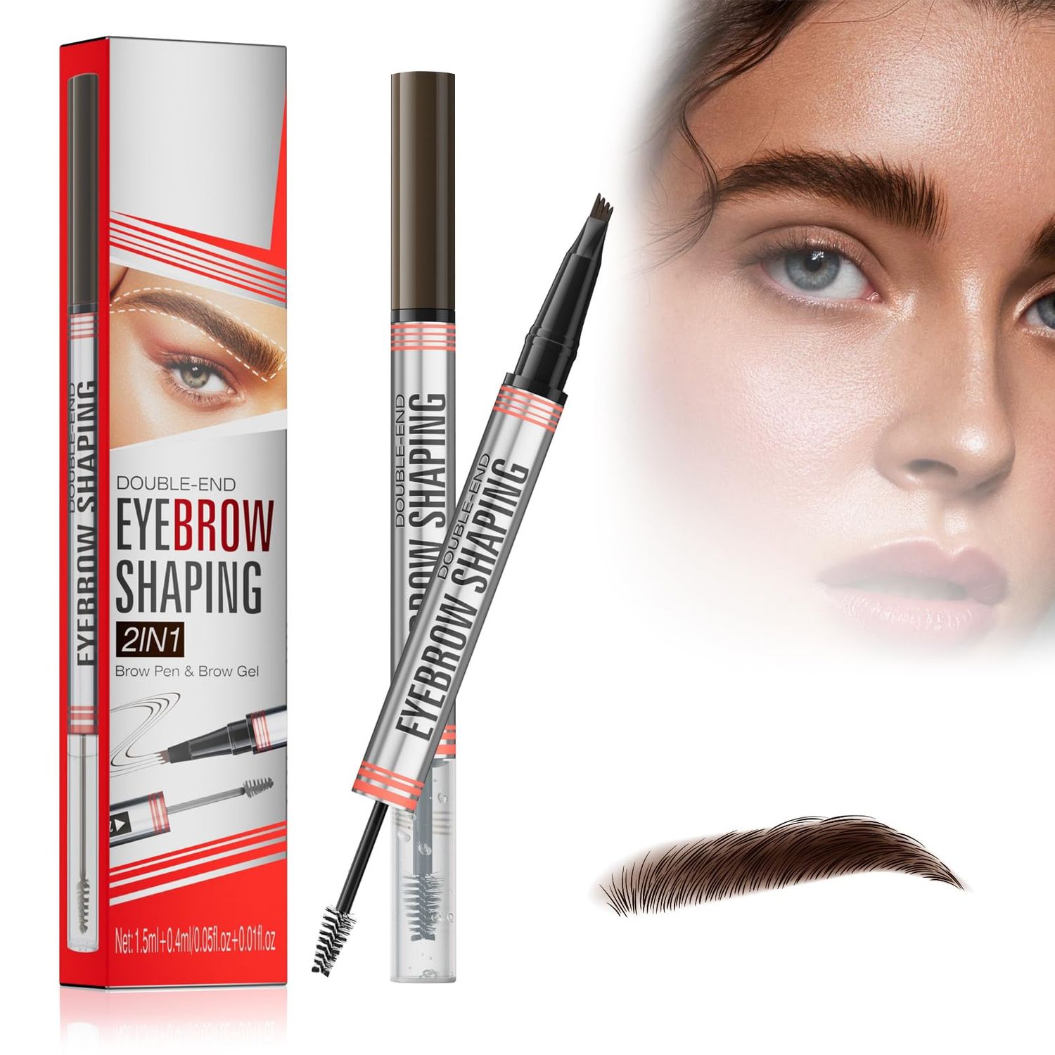 Long Lasting Eyebrow Pencils &amp; Eyebrow Brush with Color Brown, Magical Eyebrow Pencils - 2 in 1 Brow Pen with 4 Fork Tip - Brows Eye Brow Pencils for women Brown (Brown)