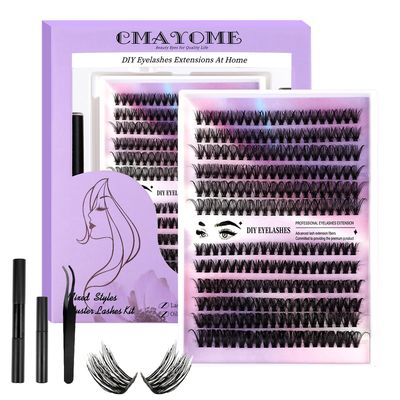 DIY Lash Extension Kit with Lash Bond and Seal Lash Tweezers, 240PCS 30D40D Multilayered Cluster Lash Clusters, Reusable Fluffy Individual Lashes Cluster
