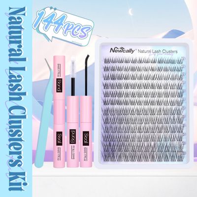 Natural Lash Clusters Kit Wispy Lash Extension Kit Cluster Eyelash Extension C Curl Cluster Lashes Kit DIY Eyelash Extension Kit Natural Eyelash Clusters with Lash Bond and Seal by Newcally