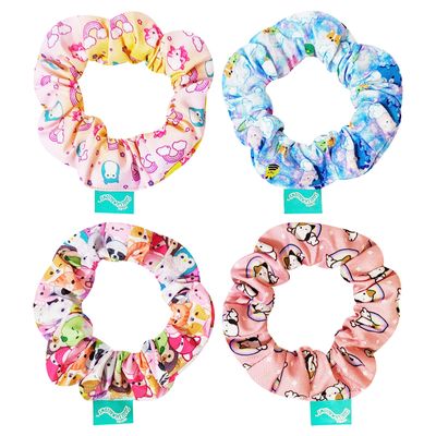 Squishmallows Cute Scrunchies for Girls of All Ages - 4 Large Hair Scrunchies for Girls - 4 Printed Scrunchies with Your Favorite Characters