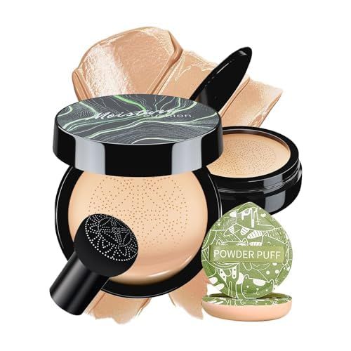 Mushroom Head Air Cushion CC Cream - BB Cream Face Makeup Foundation with Power Puff for Mature Skin Moisturizing Concealer Brighten Long-Lasting, Even Skin Tone for All Skin Types (Natural)