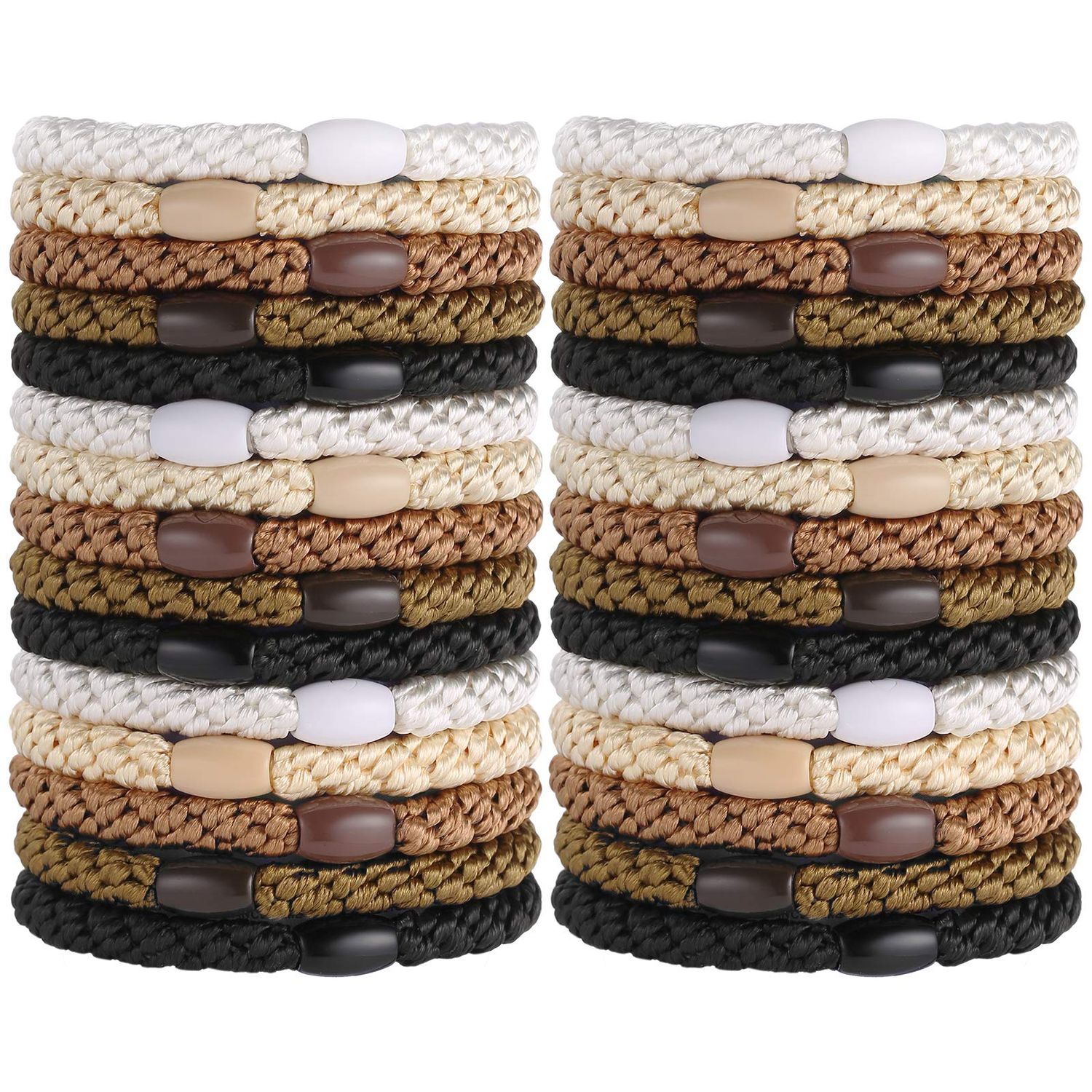 Hair Ties for Women Girls, Funtopia 30 Pcs Elastics Hair Bands Ponytail Holders for Thick Hair, No Damage No Crease Hair Elastics (BlackBrownWhiteBeigeCoffee)
