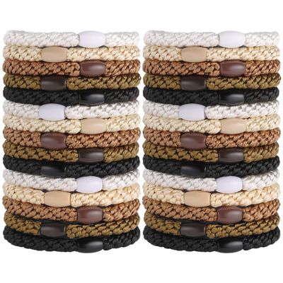 Hair Ties for Women Girls, Funtopia 30 Pcs Elastics Hair Bands Ponytail Holders for Thick Hair, No Damage No Crease Hair Elastics (BlackBrownWhiteBeigeCoffee)
