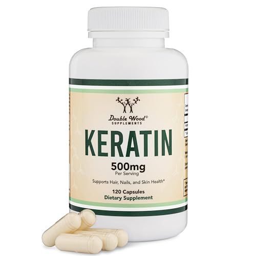 Keratin Hair Growth Vitamin (500mg per Serving, 120 Pills) Keratin Hair Treatment for Men and Women (Vital Protein for Hair, Skin, and Nails) Vitaminas para El Cabello, Vegan Safe by Double Wood