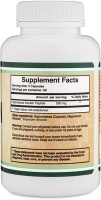 Keratin Hair Growth Vitamin (500mg per Serving, 120 Pills) Keratin Hair Treatment for Men and Women (Vital Protein for Hair, Skin, and Nails) Vitaminas para El Cabello, Vegan Safe by Double Wood